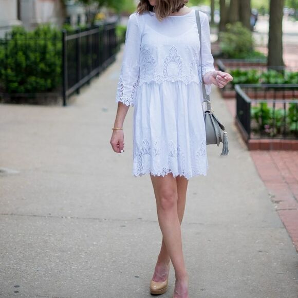Beige By eci boho white embroidered pop over dress - Picture 1 of 16